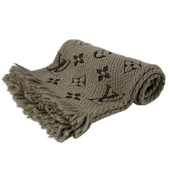 LOUIS VUITTON Echarpe Logomania M74742 Gris Perle - Scarf 94 Wool & 6 Silk